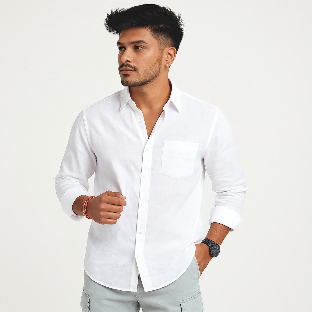 Cotton Linen Blend Collar Shirt