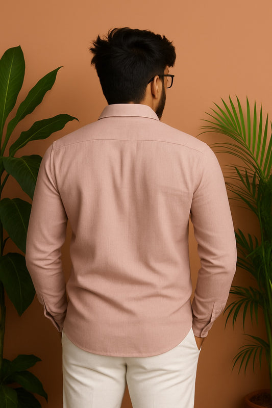 Pastel Pink Linen Cotton Blend Shirt