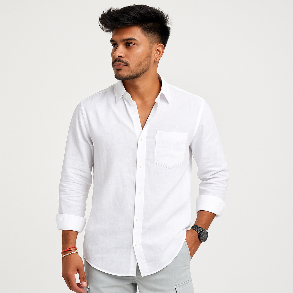 Cotton Linen Blend Collar Shirt