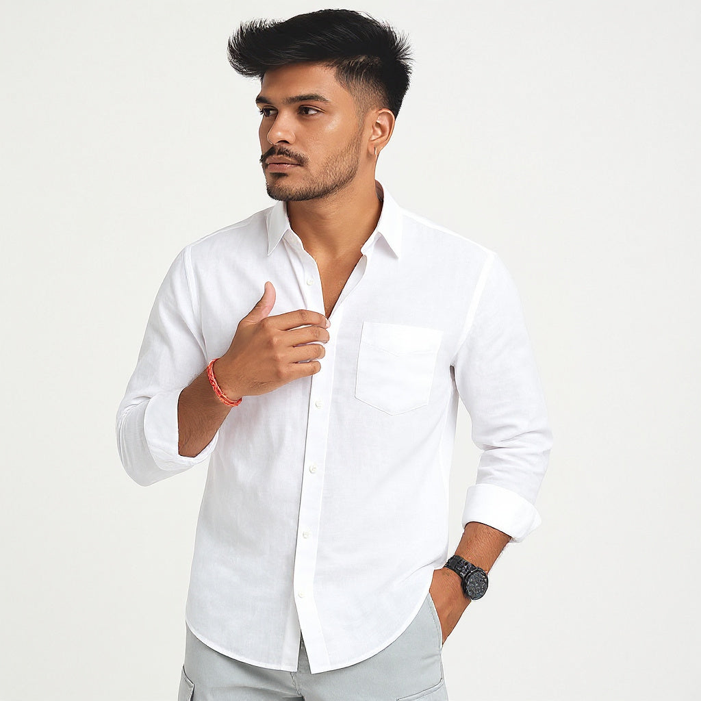 Cotton Linen Blend Collar Shirt