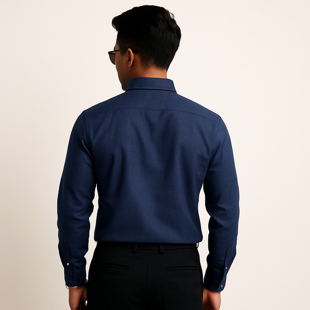 Navy Linen Cotton Blend Shirt