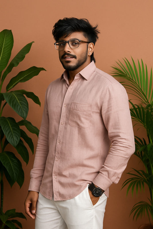 Pastel Pink Linen Cotton Blend Shirt