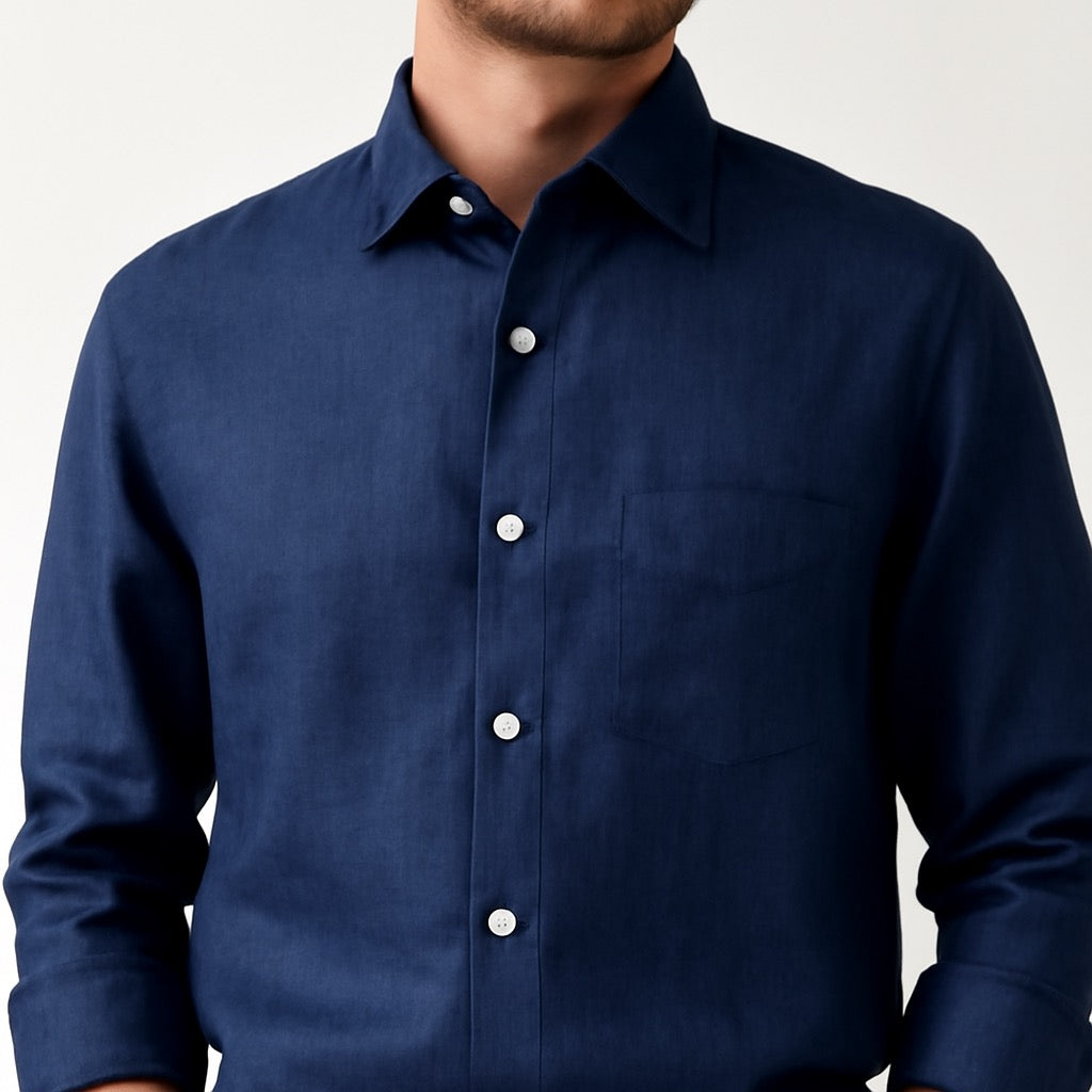 Navy Linen Cotton Blend Shirt